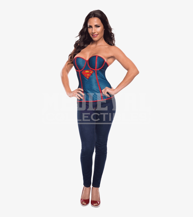 Adult Supergirl Fishnet Overlay Corset - Supergirl Corset Adult Costume Top - Medium, transparent png