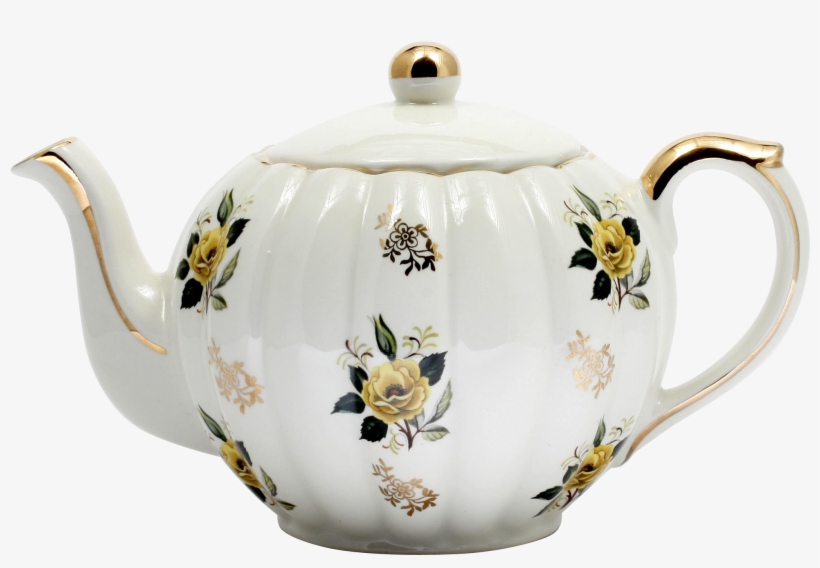 English Teapot With Yellow Flowers And Gold Accents - Teapot, transparent png