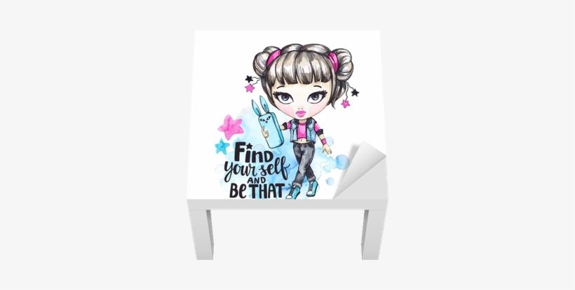 Watercolor Card Fashion Girl With Phone - Illustration, transparent png