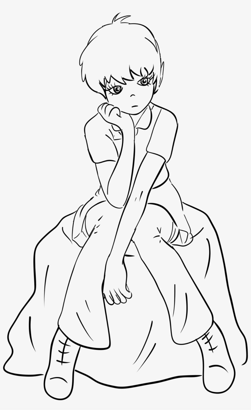 This Free Icons Png Design Of Sad Girl Line Art, transparent png