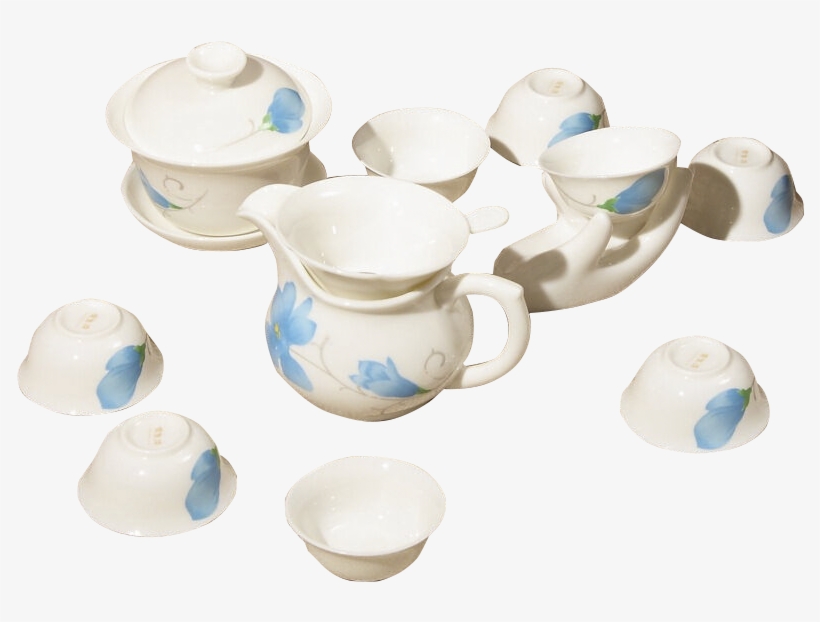 Gold Inlaid Jade White Porcelain Tea Set Kung Fu Tea - Ceramic, transparent png