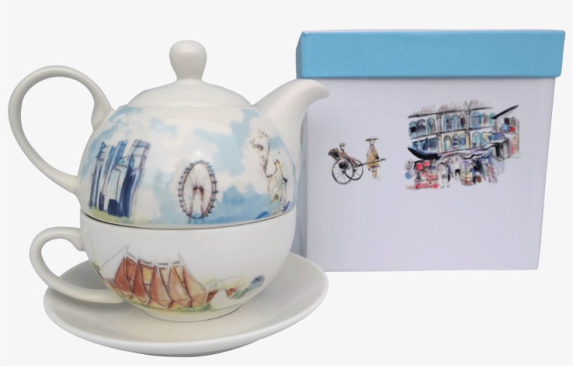 Singapore Themed Teapot Set - Ceramic, transparent png