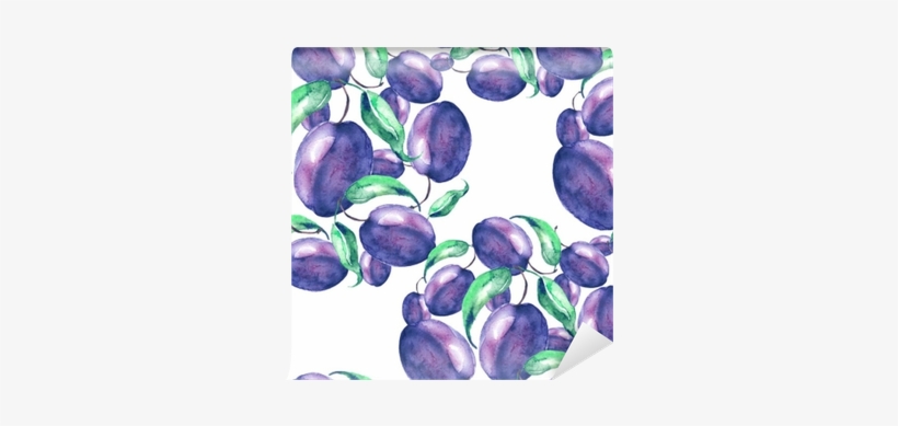 Sprig Plums With Leaves, Hand Drawing, Watercolor - Śliwki Wzory, transparent png