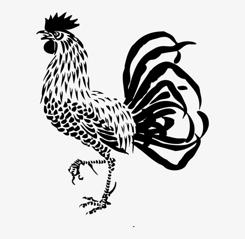 Elegant Black-ink Rooster Turning To The Left Tattoo - Artistic Stencils French Rooster Stencil, transparent png