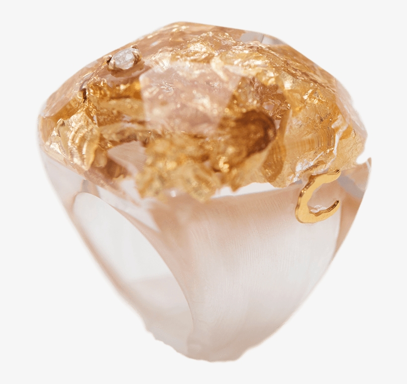 Chic Broadway, Rings - Chic Broadway - Handmade Resin Ring With Gold Leaves, transparent png