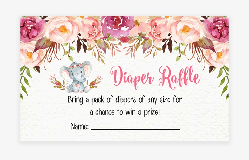 Elephant Diaper Raffle Tickets Floral Boho - Make Baby A Headband, transparent png