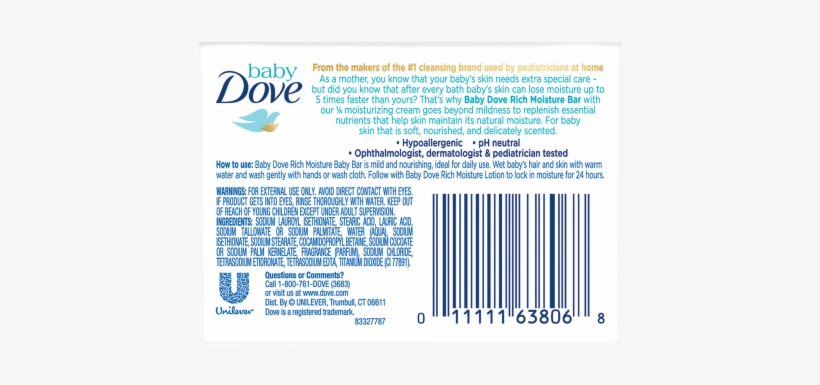 Dove Baby Bar Rich Moisture - Dove Baby Bar Ingredients, transparent png