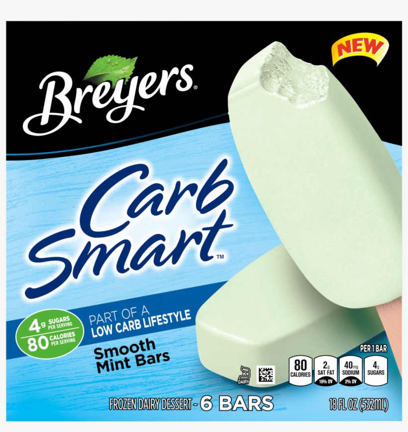 A 6 Pack Carton Of Breyers Carbsmart Smooth Mint Bar - Breyers Light Ice Cream, Chocolate, Lactose Free -, transparent png