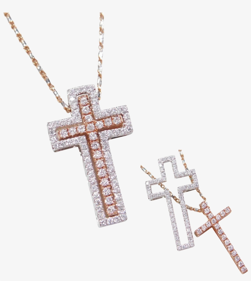 14k White And Rose Gold - 14k White And Rose Gold .40 Ctw Diamond Cross Necklace, transparent png