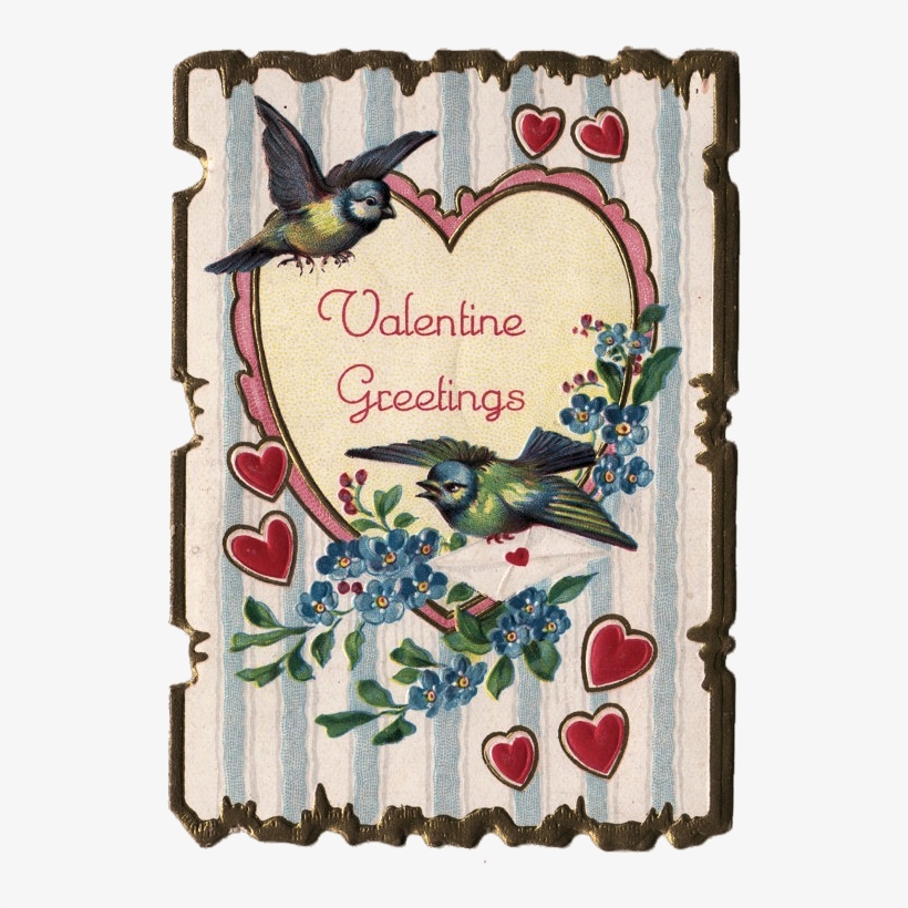 This Is A Cute Vintage Valentine With 2 Little Birds, - Vintage Valentine Clip Art, transparent png