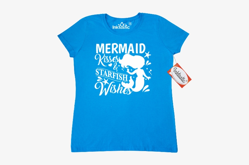 #mermaid #kisses & #starfish #wishes With Mermaid Silhouette - Beach Day T Shirts, transparent png