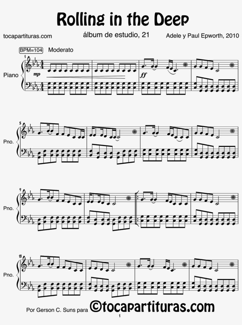 Rolling In The Deep Partitura Piano, transparent png
