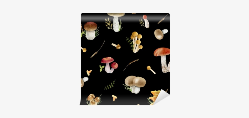Seamless Pattern Repeated Tile Of Watercolor Mushrooms - Watercolor Painting, transparent png