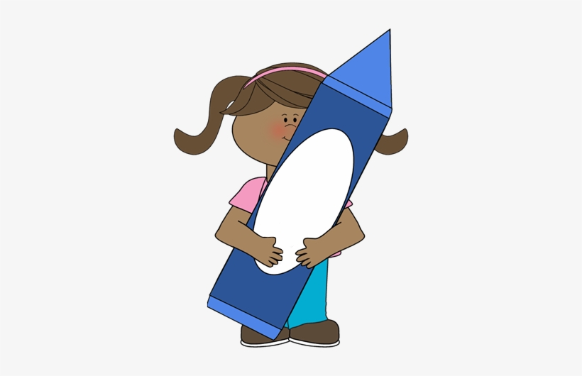 Girl Holding A Blue Crayon Clip Art - Girl With Crayon Clip Art, transparent png