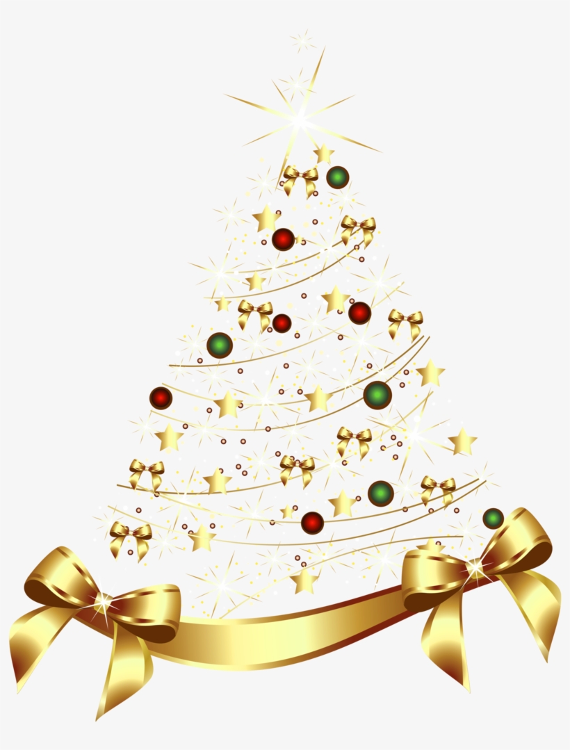 Large Transparent Gold Christmas Tree With Gold Bow - Happy New Year 2018 Son, transparent png