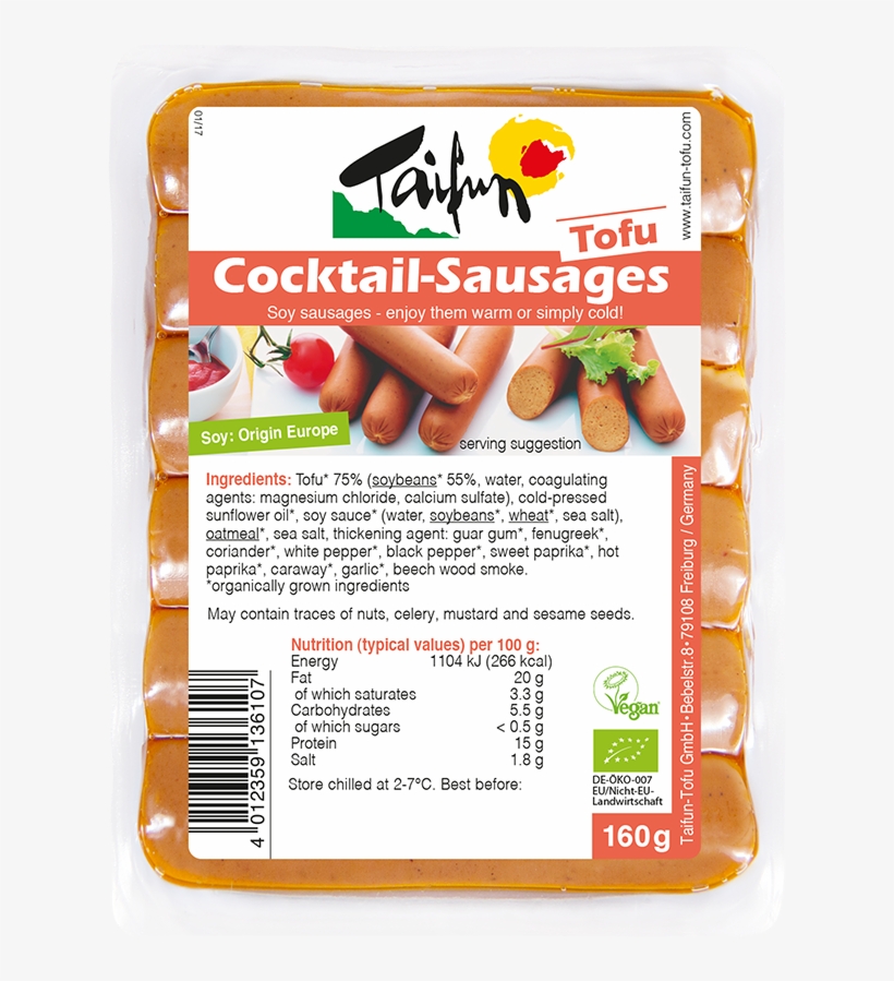 Tofu Cocktail-sausages - Mini Wiener Party Sausages 160g, transparent png