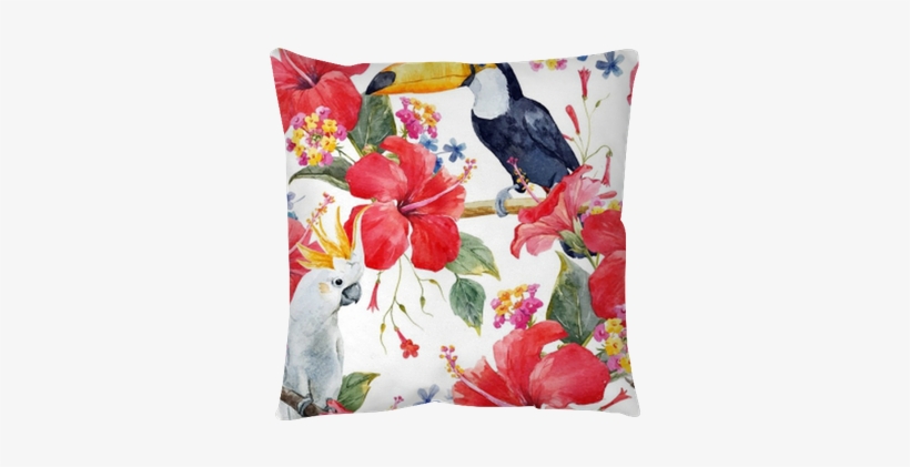 Watercolor Tropical Floral Vector Pattern Throw Pillow - Acquerello Tropicale Vettore Ramage Vettore, transparent png