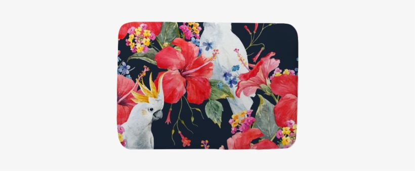 Watercolor Tropical Floral Vector Pattern Bath Mat - Watercolor Painting, transparent png