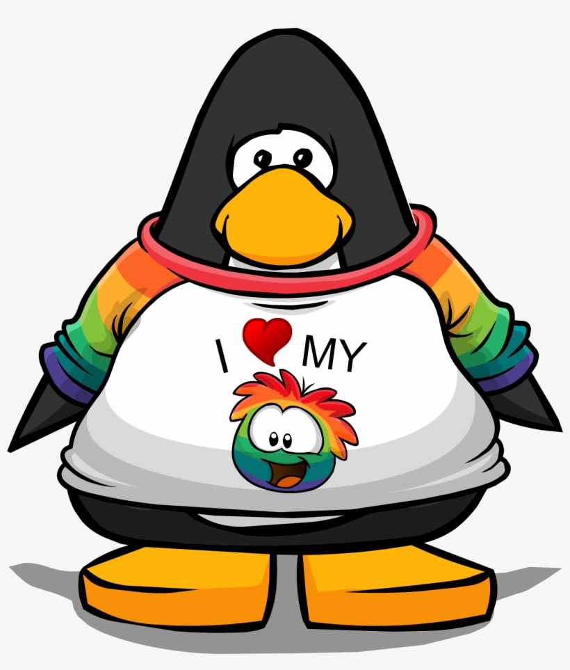 I Heart My Rainbow Puffle T-shirt From A Player Card - Club Penguin Coffee Apron, transparent png