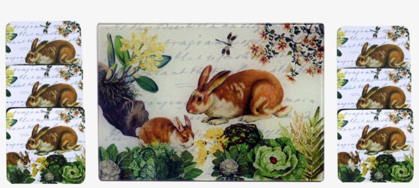 Bunny & Dragonfly Cheese Tray/cutting Board & Coaster - Vintage Brown Et Blanc Tacheté Bunny Lapin Naturel, transparent png