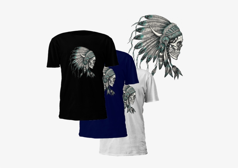Native American Skull Wearing Headress In Three Different - Native American Skull Headdress Tattoos, transparent png