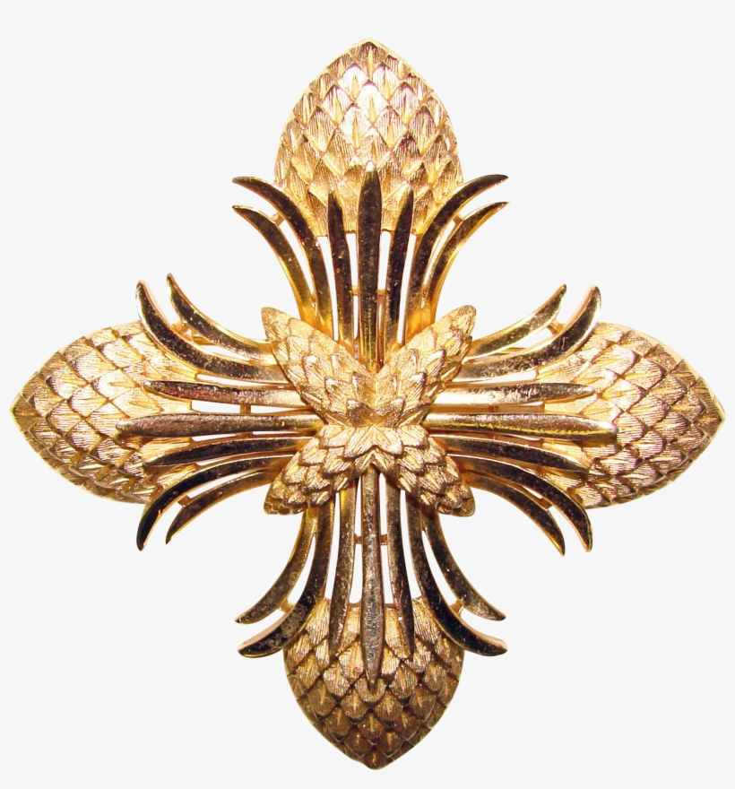 Gorgeous Trifari Signed Golden Cross Vintage Pin Brooch - Jewellery, transparent png