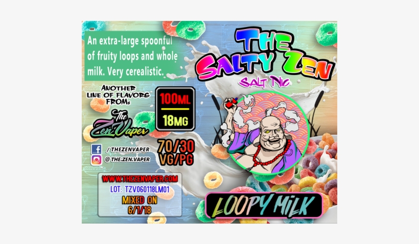 Salty Zen Loopy Milk - Froot Loops Family Size, transparent png