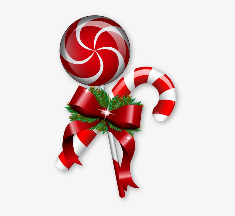 Christmas Lollipop And Sugar Cane With A Red Bow On - Sugarcane, transparent png