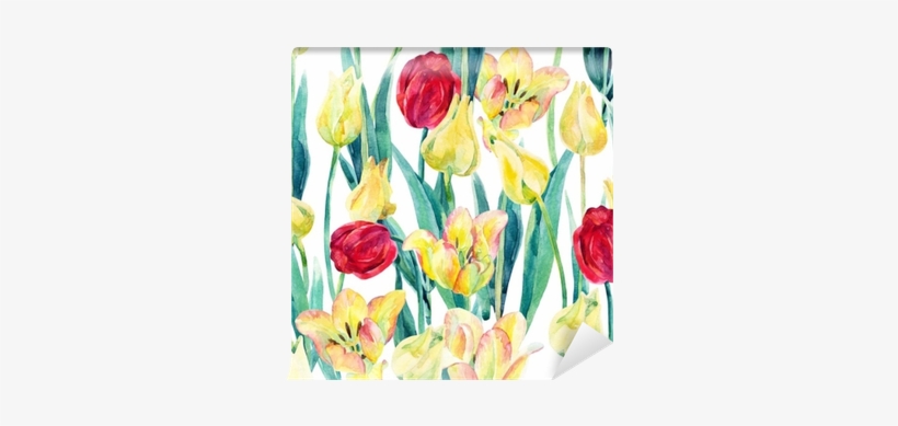 Watercolor Spring Tulips Field Seamless Pattern Wall - Watercolor Painting, transparent png