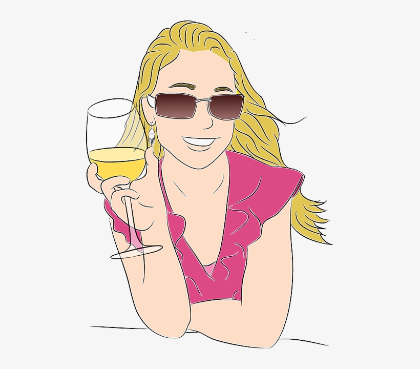 Girl, Blonde, Relaxed, Pretty, Happy, Drinking, Glasses - Custom Woman With Wine Mugs, transparent png