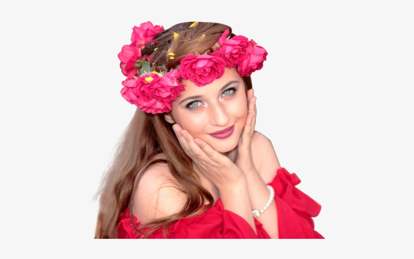 Elegant Fashionable Woman Wearing Red Roses Wreath - Woman With Rose Png, transparent png