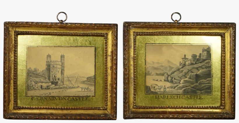 Rare 18th Century Pair Watercolor Paintings British - Picture Frame, transparent png