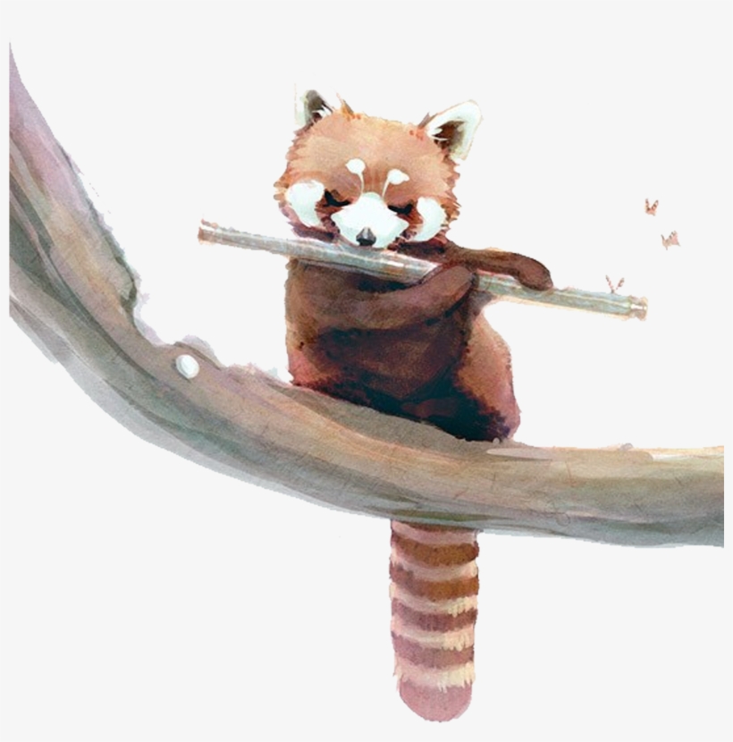 Red Panda Giant Panda Raccoon Watercolor Painting Squirrel - Red Panda Playing Flute, transparent png
