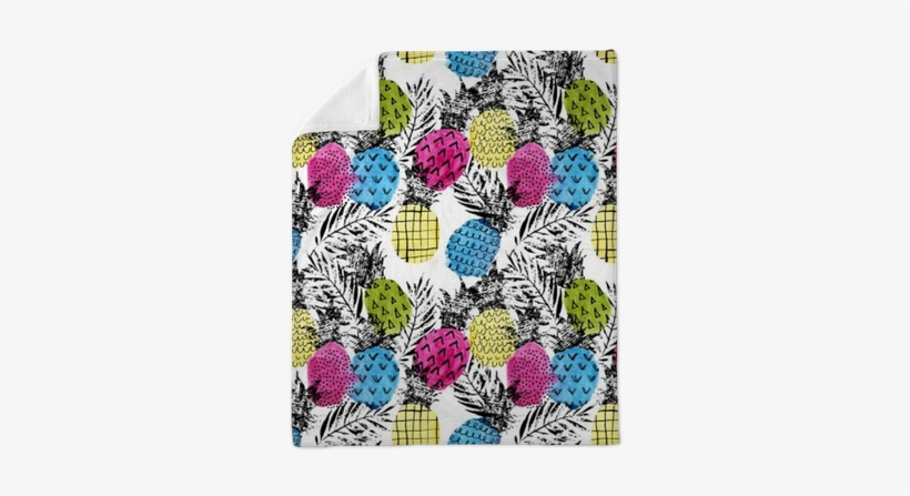 Colorful Pineapple With Watercolor And Grunge Textures - Pop-kunst-ananas Und Palmblätter 2 6 Untersetzer, transparent png