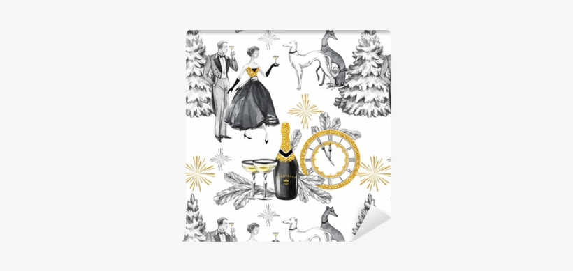 Watercolor Seamless Pattern In Retro Gold Style - Retro Style, transparent png