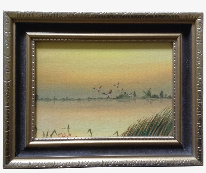 Bull, Painting, Mallard Ducks In Flight Over A Lake - Picture Frame, transparent png
