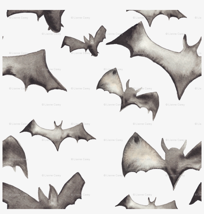 Watercolor Bats -large 800 Dpi Fabric - Watercolour Bats Png, transparent png