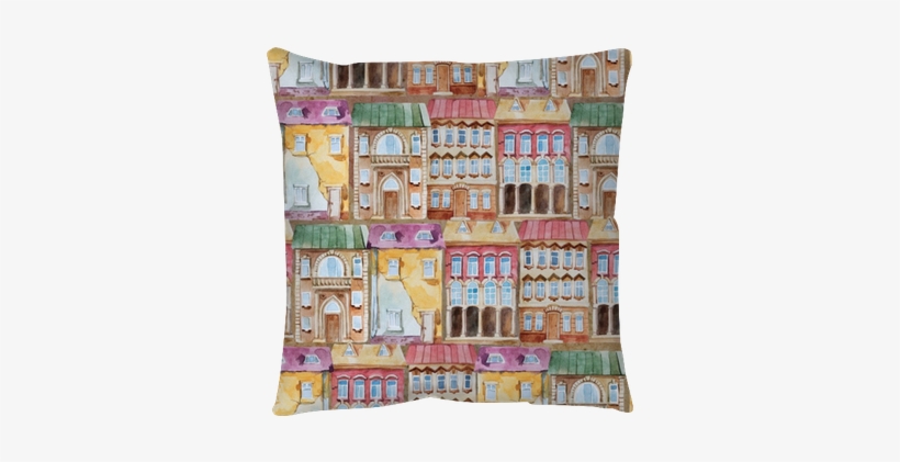 Watercolor Seamless Pattern Of Bright Old Building - Watercolor Painting, transparent png