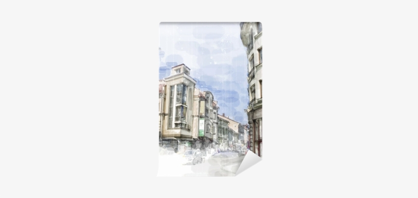 Illustration Of City Street - Watercolor Painting, transparent png