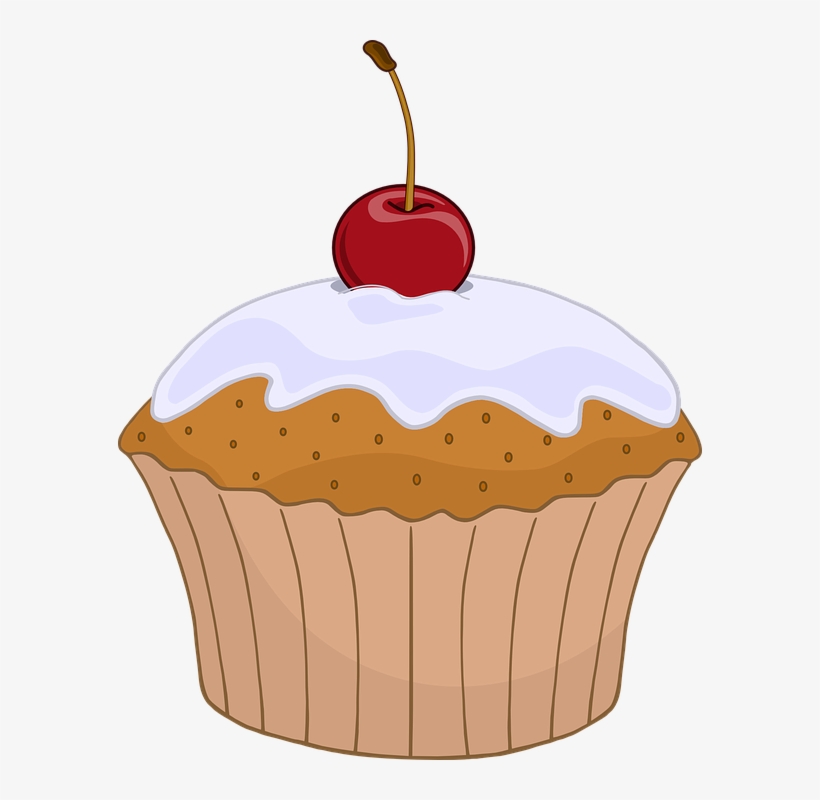 Food, Cake, Outline, Cartoon, Free, Muffin, Cherry - Muffin Clipart, transparent png