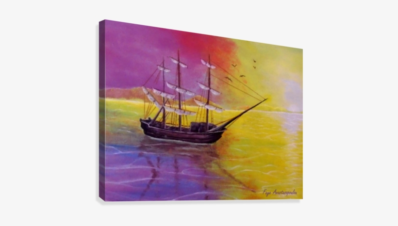 Sunset Sail Canvas Print - Painting, transparent png