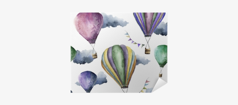 Watercolor Pattern With Bright Hot Air Balloon - Watercolor Painting, transparent png
