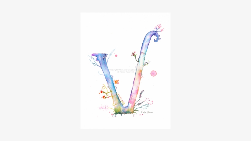 Watercolor Letter V, transparent png