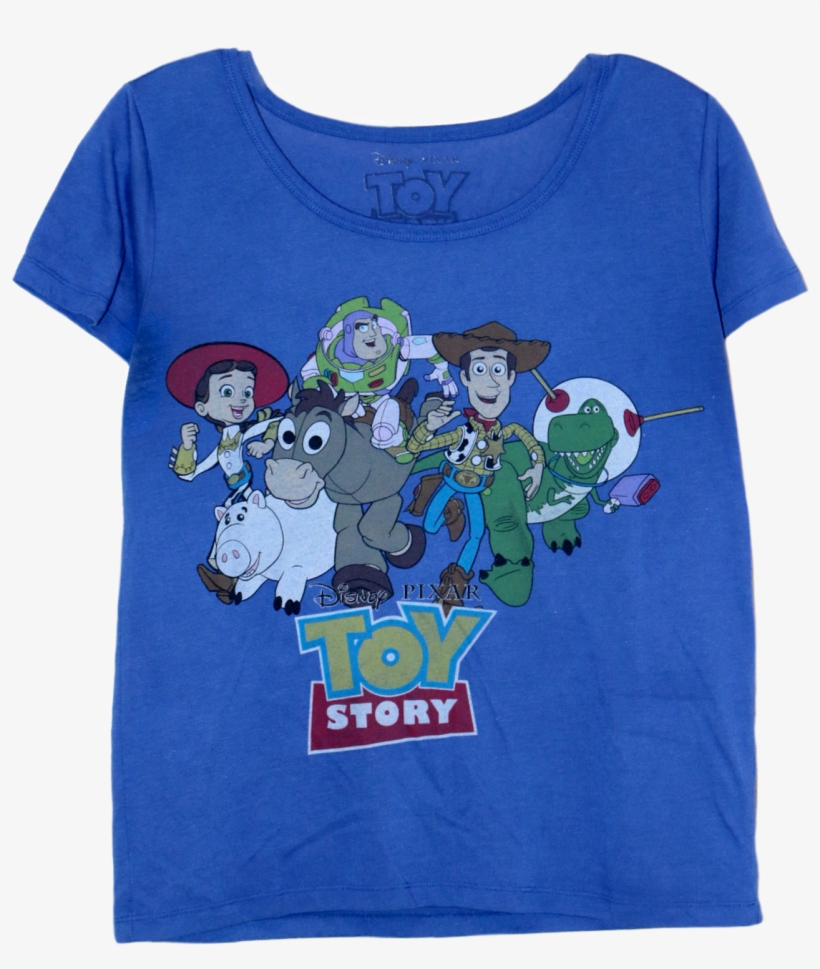 A Blue T-shirt With The Cast Of Toy Story And The Logo - Shirt, transparent png