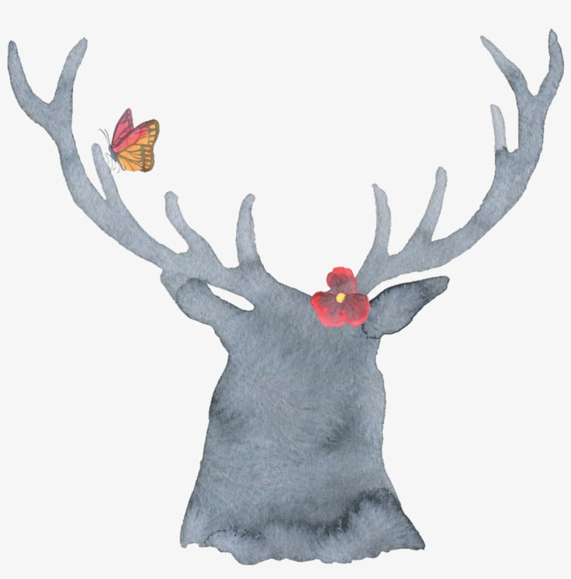 Boho Watercolor Deer - Green Leaf Art 'deer And Mountains 2' Framed Graphic, transparent png