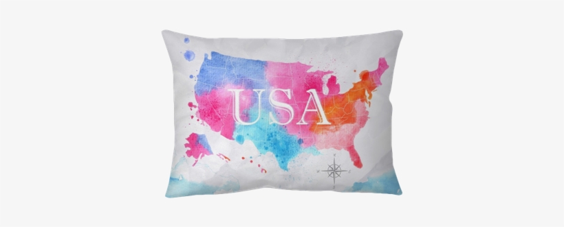 Watercolor Map United States Pink Blue Pillow Cover - Art Print: Anna42f's Ink United States Map, 61x46cm., transparent png