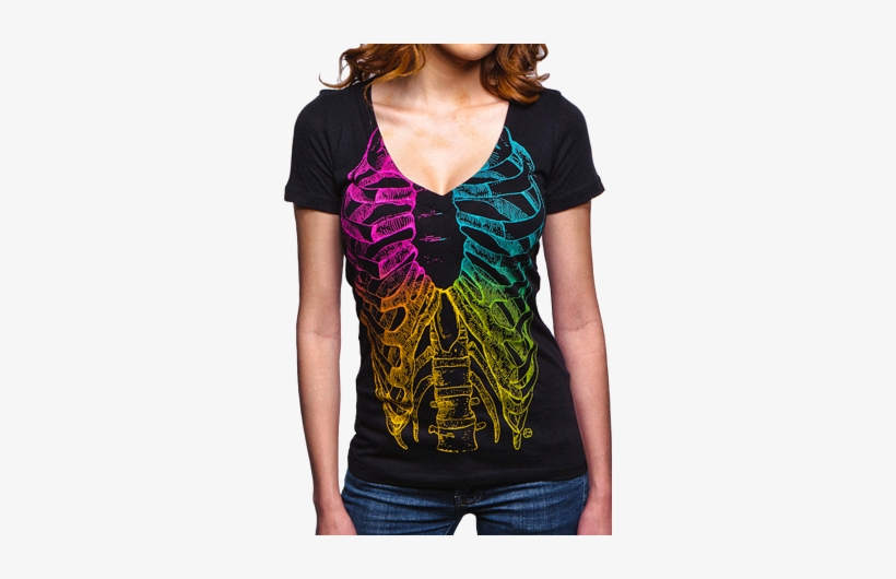 Goodie Two Sleeves Women's Girls Rainbow Rib Cage V - Goodie Two Sleeves Rainbow, transparent png