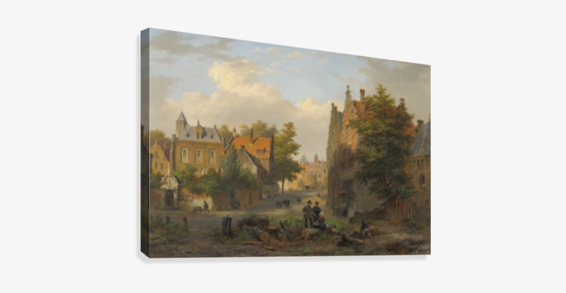 View Of A Town With Figures In Conversation Canvas - View Of A Dutch Town, transparent png