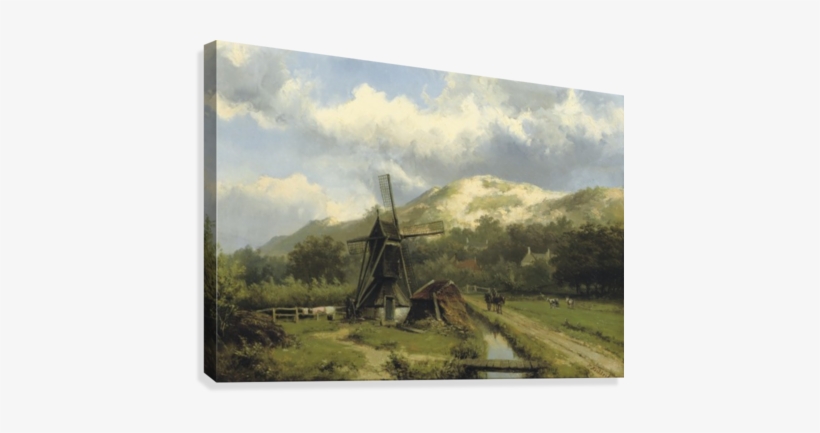 A Windmill In A Dune Landscape Canvas Print - Willem Koekkoek, transparent png