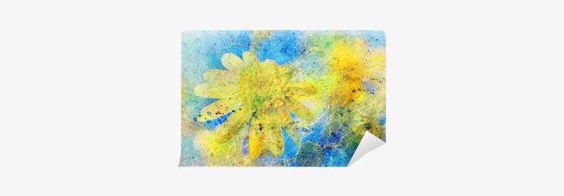 Sunny Yellow Flower And Messy Watercolor Splatter Wall - Komar Wall Mural Xxl, transparent png